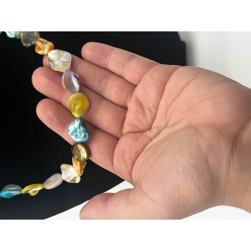 Multicolor Coin Pearl Beaded Necklace Irregular Shaped Beads Boho - Picture 2 of 4
